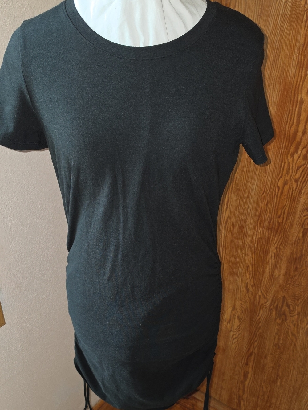 PINK Victoria's Secret Black Short-Sleeve Ruched Tee Dress